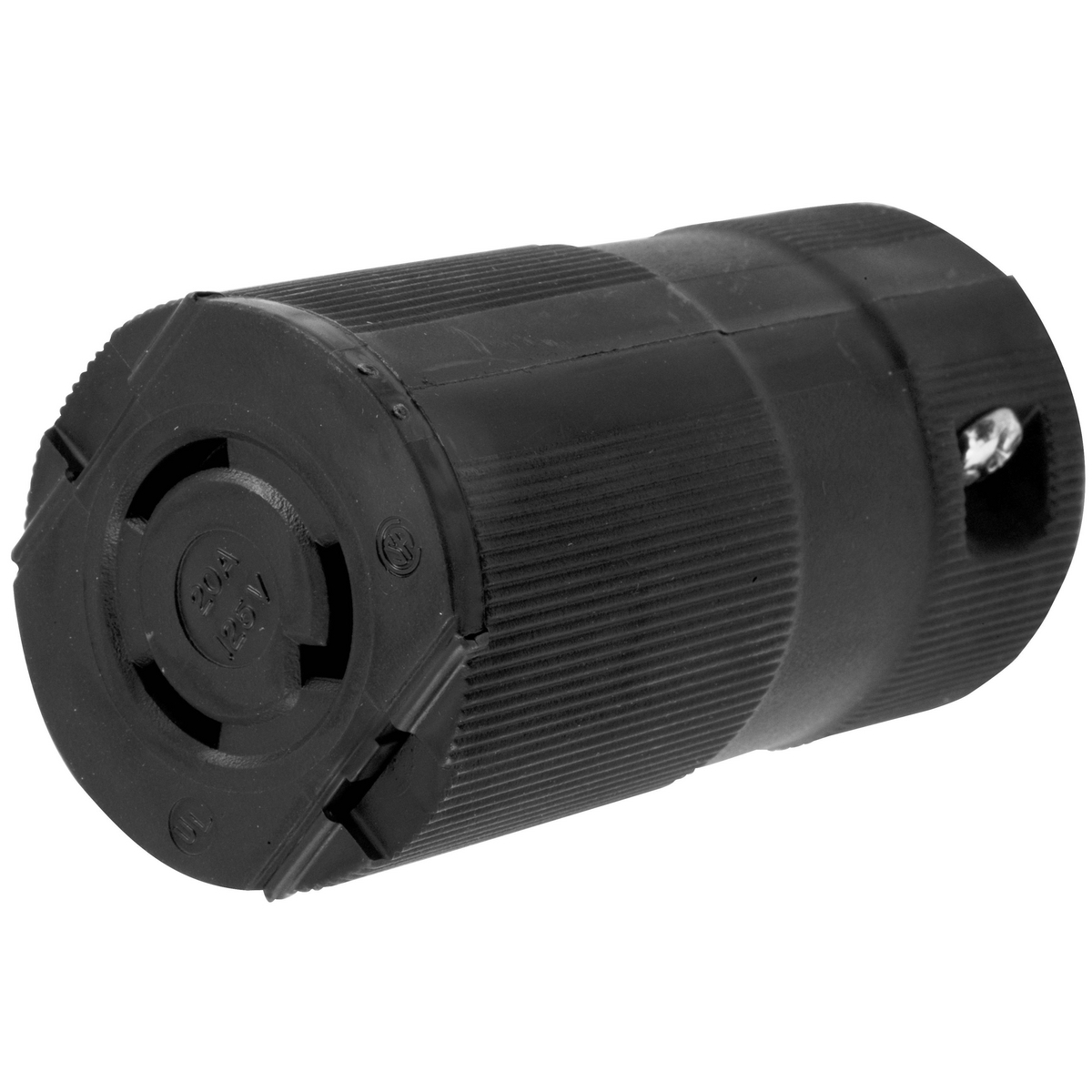 Locking Devices, Twist-Lock, Valise, Female Connector Body, 20A 125V AC, 2-Pole 3-Wire Grounding, NEMA L5-20R, Screw Terminal, Black Nylon