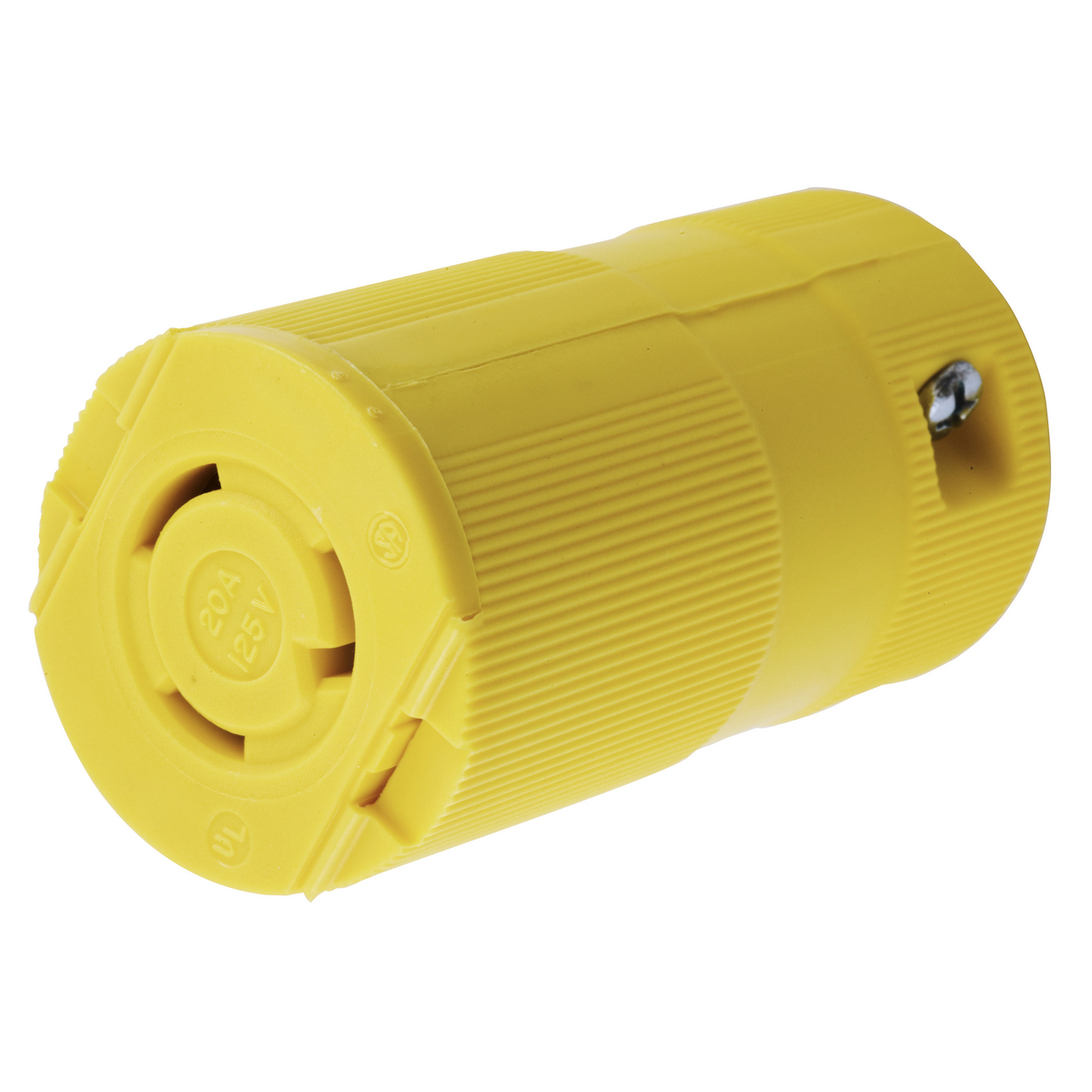 Locking Devices, Twist-Lock, Valise, Female Connector Body, 20A 125V AC, 2-Pole 3-Wire Grounding, NEMA L5-20R, Screw Terminal, Yellow Nylon.