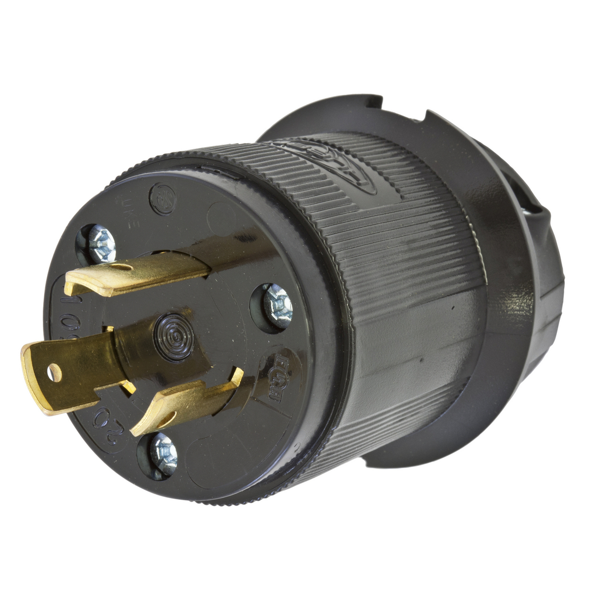 Locking Devices, Twist-Lock, Insulgrip Plug, 20A 250V AC, 2-Pole 3-Wire Grounding, NEMA L6-20P, Black nylon