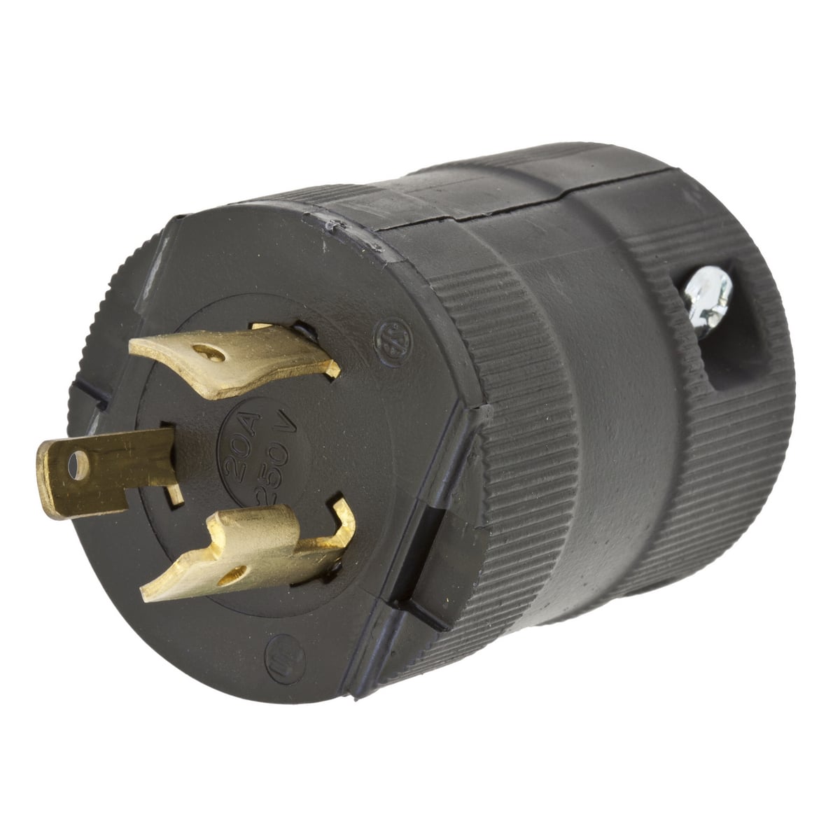 Locking Devices, Twist-Lock, Valise, Male Plug, 20A 250V AC, 2-Pole 3-Wire Grounding, NEMA L6-20P, Screw Terminal, Black Nylon.