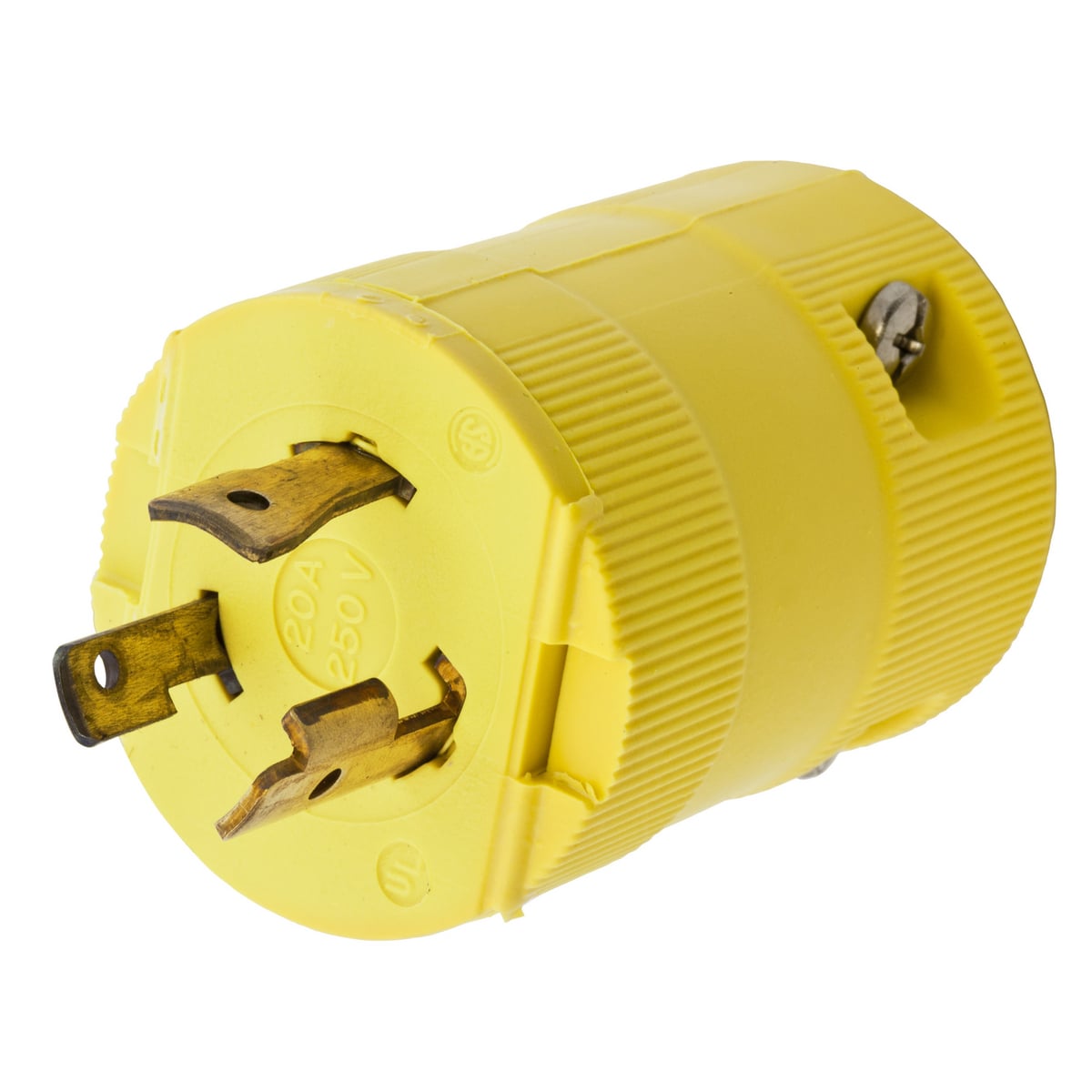 Locking Devices, Twist-Lock, Valise, Male Plug, 20A, 250V AC, 2-Pole 3-Wire Grounding, NEMA L6-20P, Screw Terminal, Yellow Nylon.