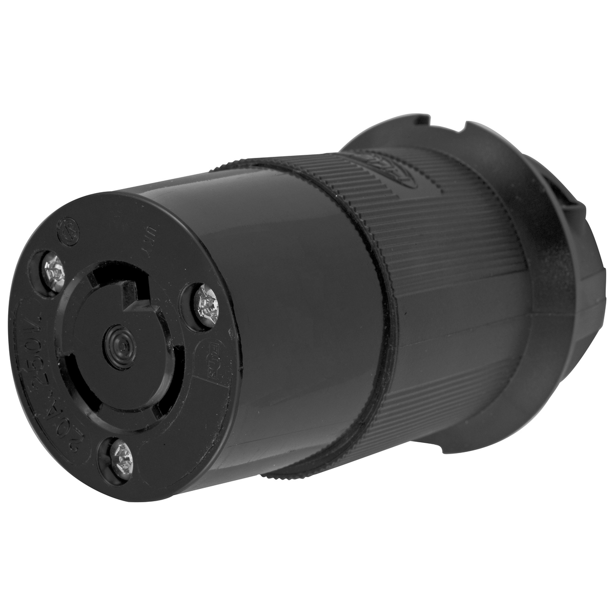 Locking Devices, Twist-Lock, Insulgrip Connector, 20A 250V AC, 2-Pole 3-Wire Grounding, NEMA L6-20R, Black nylon.