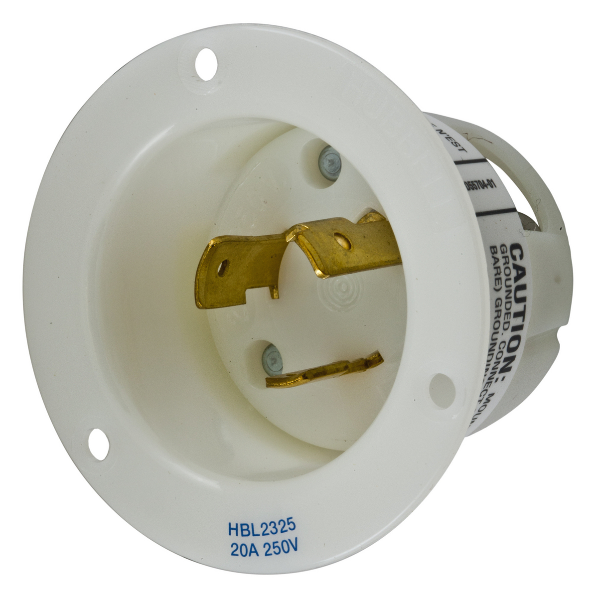Locking Devices, Twist-Lock, Industrial, Insulgrip Flanged Inlet, 20A 250V AC, 2-Pole 3-Wire Grounding, NEMA L6-20P, Screw Terminal, Nylon casing, Back wired, White.