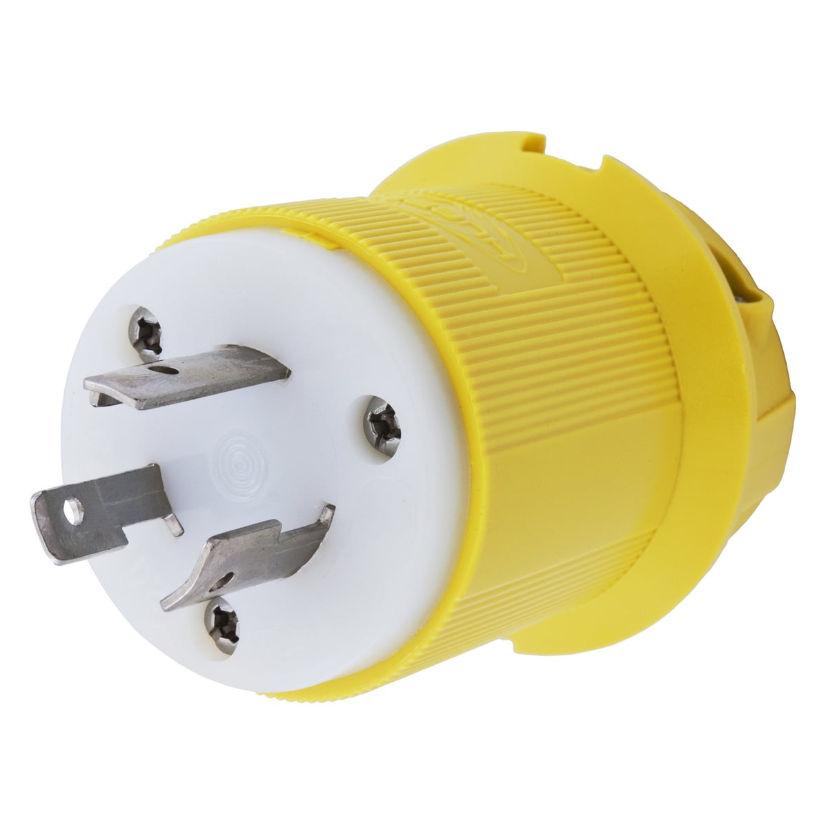 Locking Devices, Twist-Lock, Marine Grade, Male Insulgrip Plug, 20A 125V AC, 2-Pole 3-Wire Grounding, NEMA L5-20P, Screw Terminal, Corrosion Resistant, Yellow.