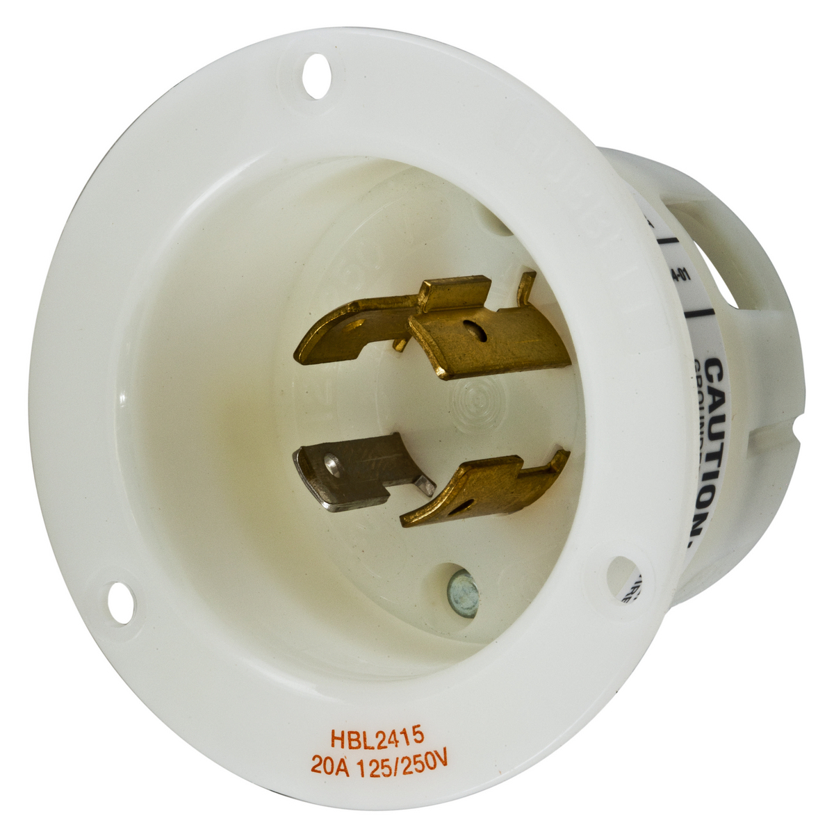 Locking Devices, Twist-Lock, Industrial, Insulgrip Flanged Inlet, 20A 125/250V AC, 3-Pole 4-Wire Grounding, NEMA L14-20P, Screw Terminal, Nylon casing, Back wired, White.