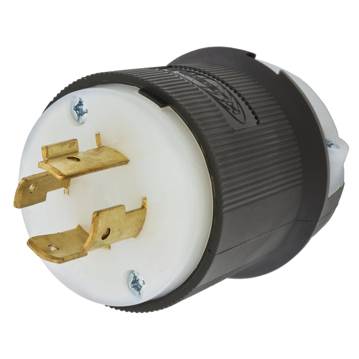 Locking Devices, Twist-Lock, Industrial, Male Insulgrip Plug, 20A 3-Phase 250V AC, 3-Pole 4-Wire Grounding, NEMA L15-20P, Screw Terminal, Black and White Nylon.