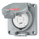 Locking Devices, Twist-Lock, Watertight Safety-Shroud, Receptacle, 20A 3-Phase Delta 480V AC, 3-Pole 4-Wire Grounding, NEMA L16-20R, Screw Terminal, PBT housing and flange, Gray.