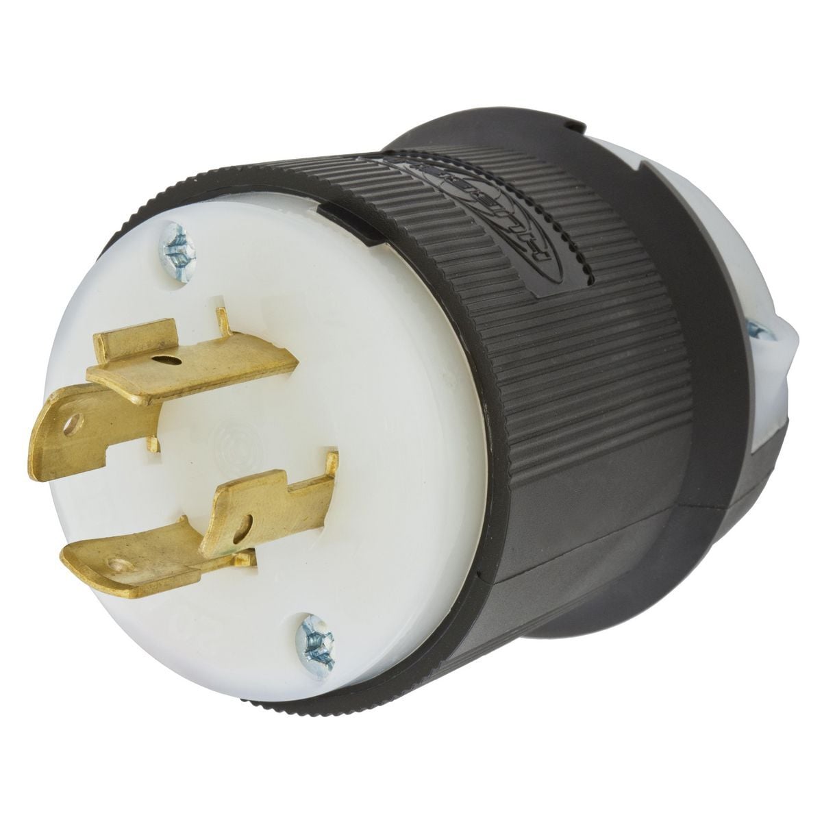 Locking Devices, Twist-Lock, Industrial, Male Insulgrip Plug, 20A 3-Phase 480V AC, 3-Pole 4-Wire Grounding, NEMA L16-20P, Screw Terminal, Black and White Nylon.