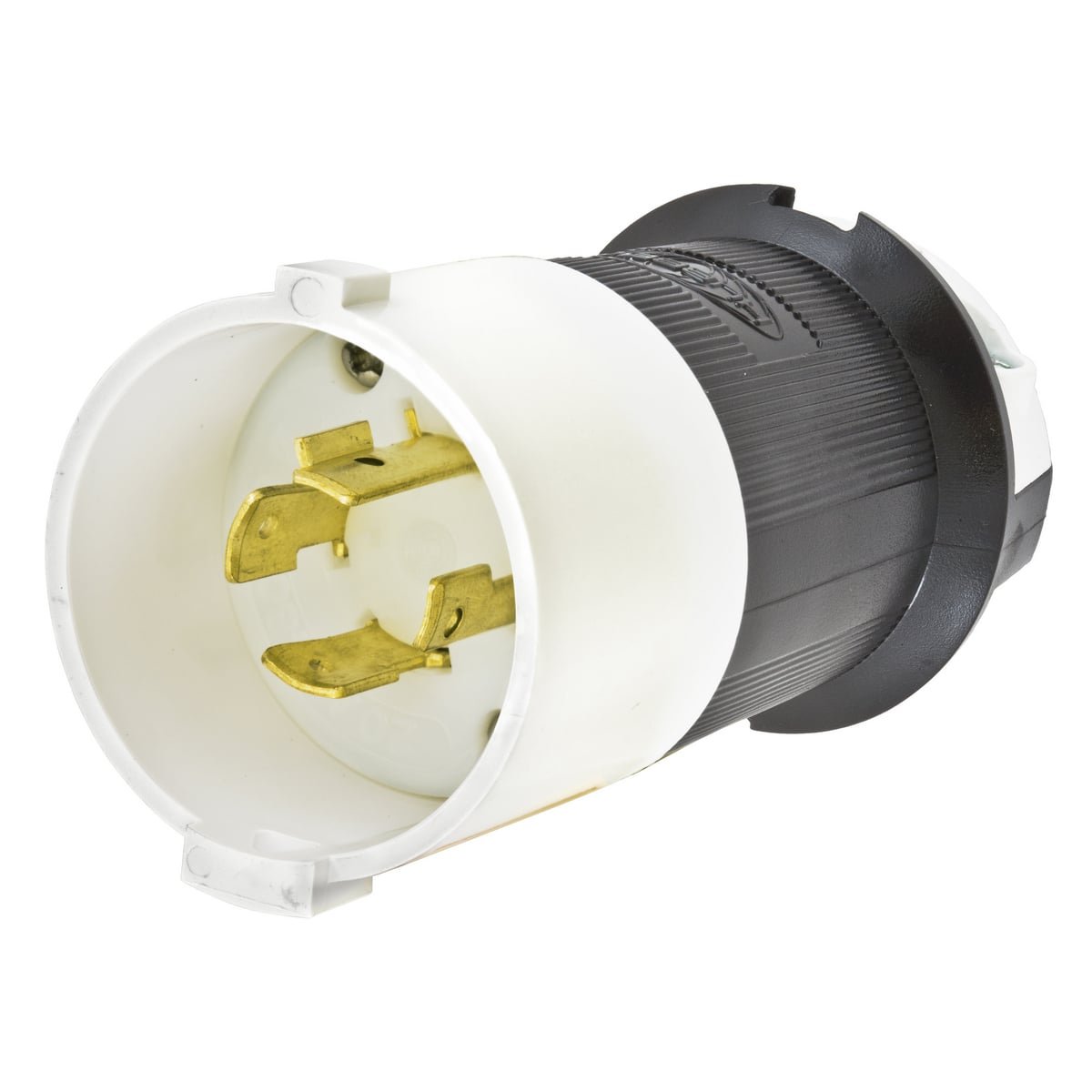 Twist-Lock Safety-Shroud Male Plug, 20A 3-Phas Delta 480V AC, 3-Pole 4-Wire Grounding, NEMA L16-20P, Screw Terminal Nylon Body PBT Shroud