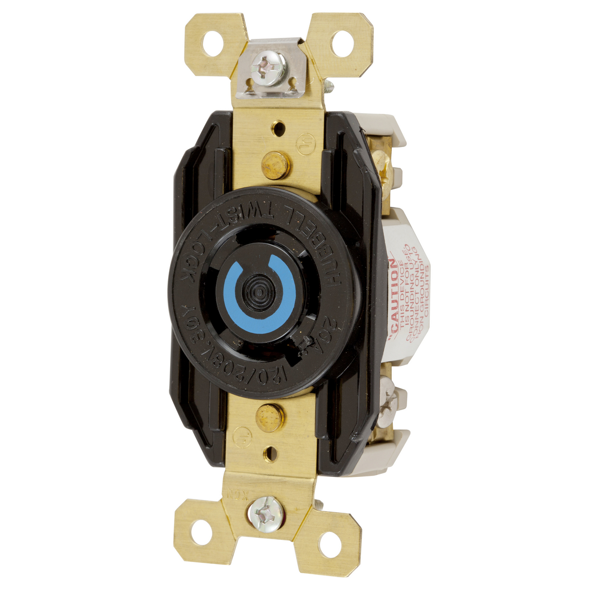 Locking Devices, Twist-Lock, Industrial, Single Flush Receptacle, 20A 3 Phase WYE 120/208V AC, 4-Pole 4-Wire Non- Grounding, NEMA L18-20R, Screw Terminal, Nylon face, back and side wire, Black