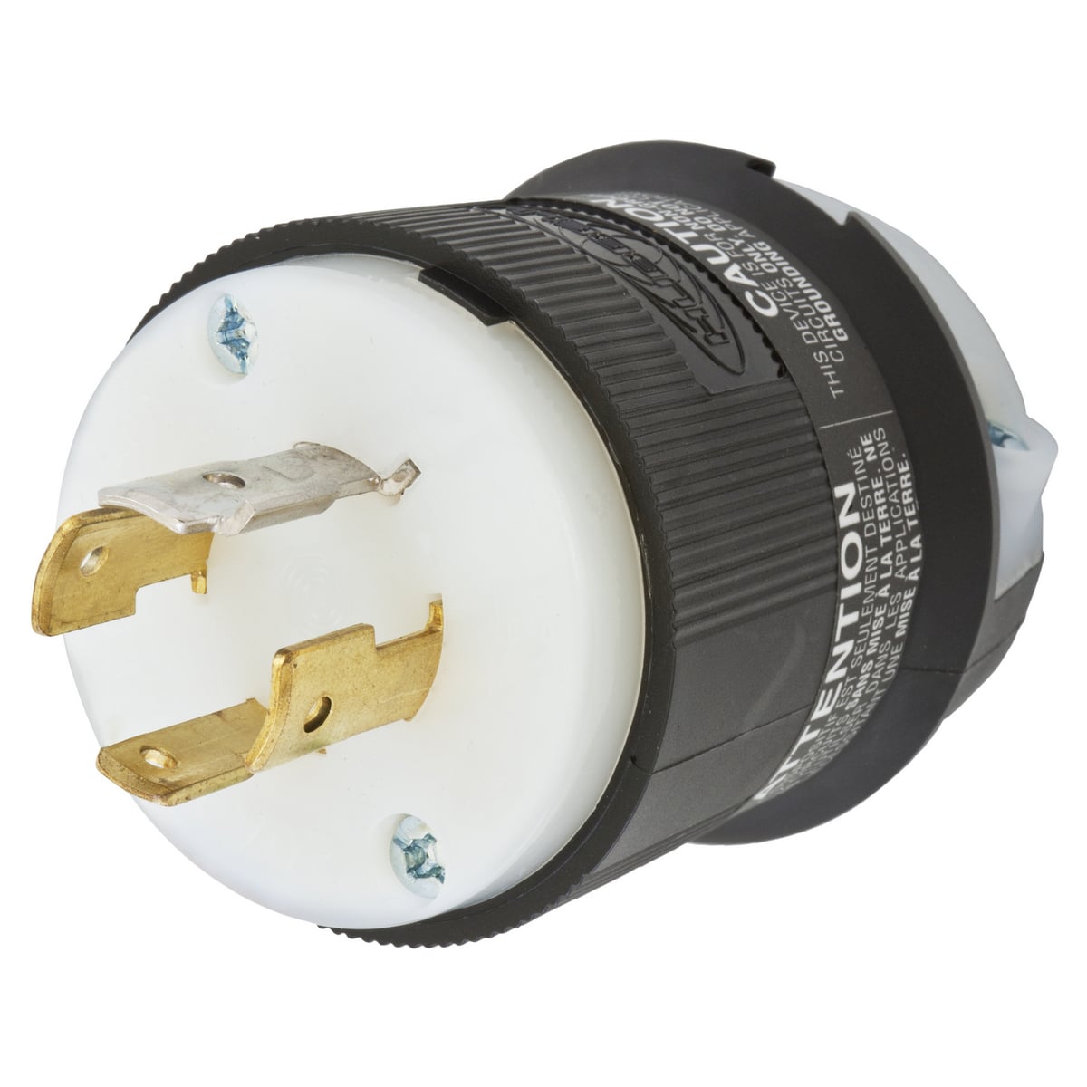 Locking Devices, Twist-Lock, Industrial, Male Insulgrip Plug, 20A 3-Phase Y 120/208V AC, 4-Pole 4-Wire Non-Grounding, NEMA L18- 20P, Screw Terminal, Black and White Nylon