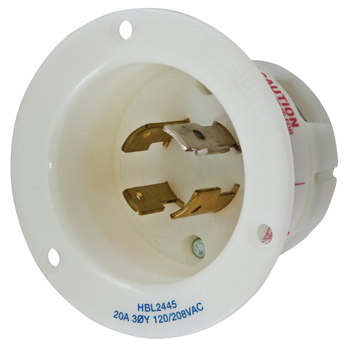 Locking Devices, Twist-Lock, Industrial, Insulgrip Flanged Inlet, 20A 3-Phase WYE 120/208V AC, 4-Pole 4-Wire Non-Grounding, NEMA L18-20P, Screw Terminal, Nylon casing, Back wired, White