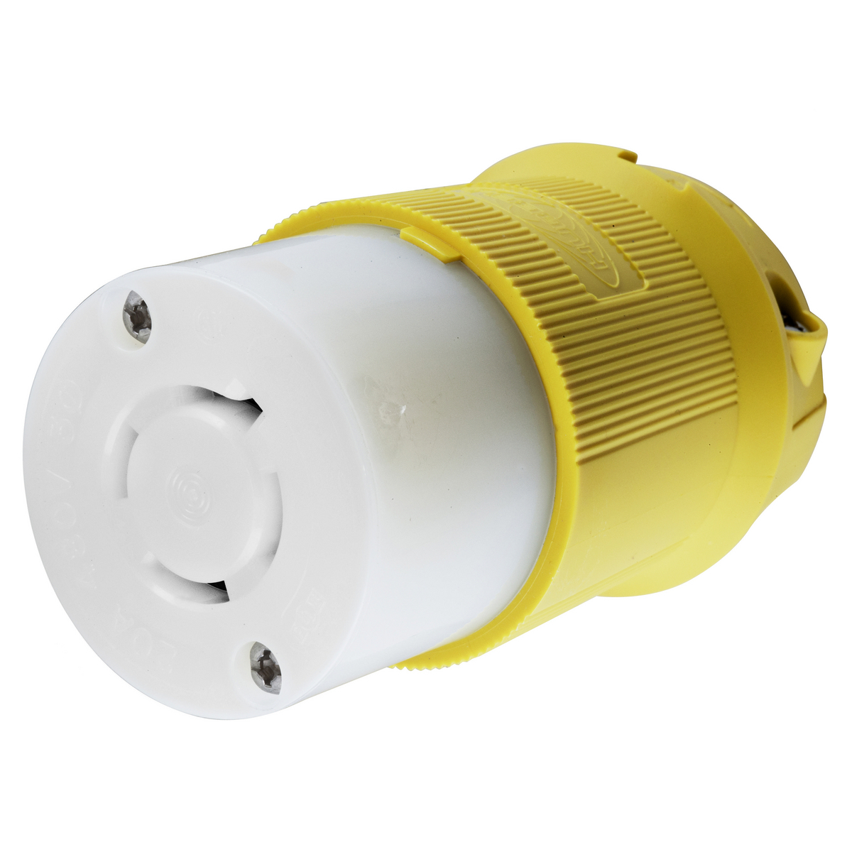 Twist-Lock Marine Grade, Female Insulgrip Connector Body, 20A, 3-Phase Delta 480V AC, 3-Pole 4-Wire Grounding, NEMA L16-20R, Screw Terminal Nylon