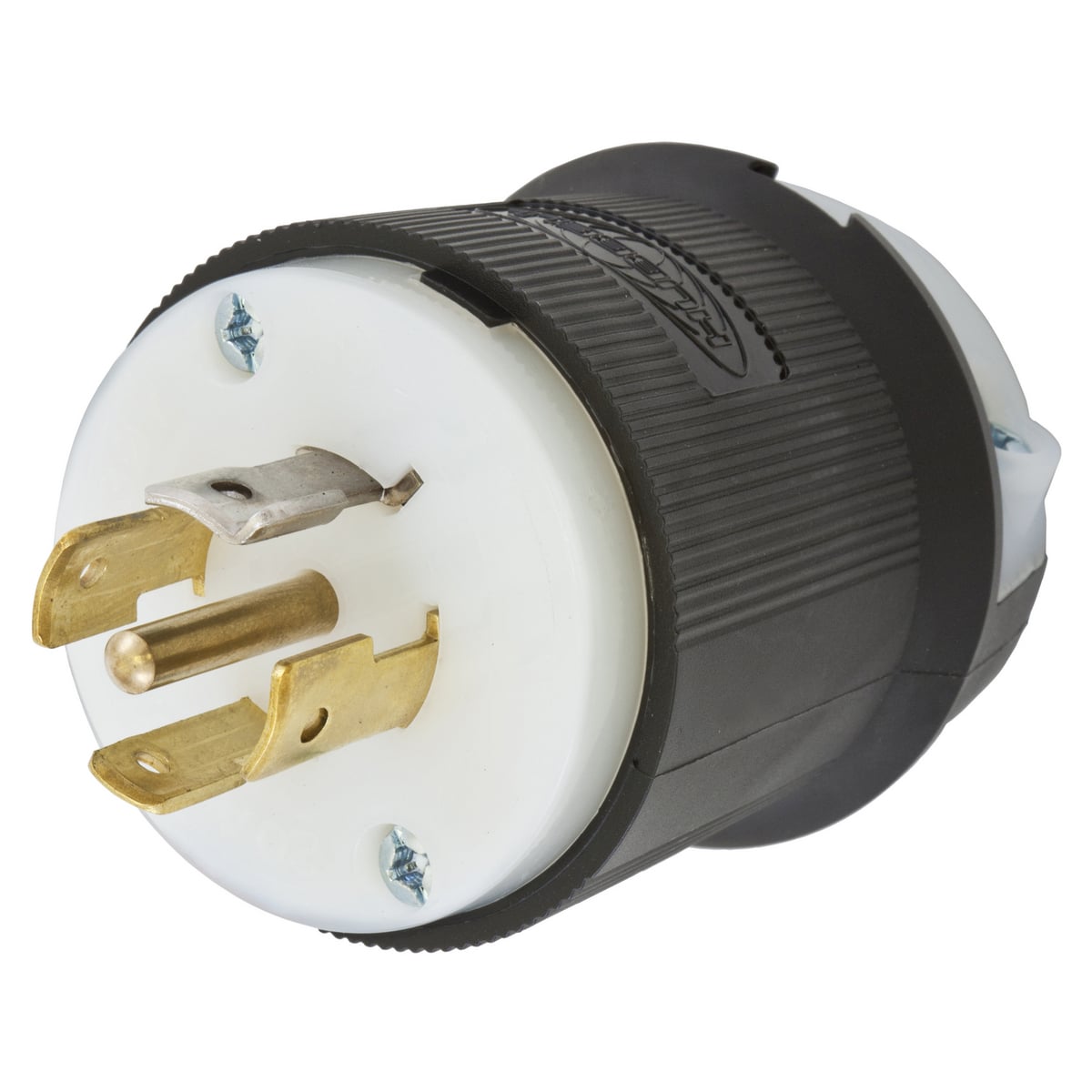 Locking Devices, Twist-Lock, Industrial, Male Insulgrip Plug, 20A 3-Phase WYE 120/208VAC, 4-Pole 5-Wire Grounding, NEMA L21-20P, Screw Terminal, Black and White Nylon.