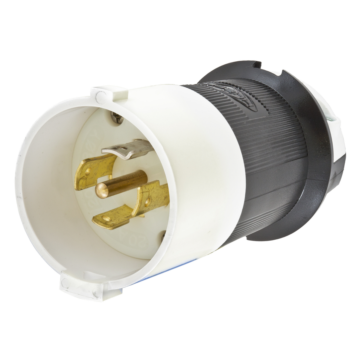 Twist-Lock Safety-Shroud Male Plug, 20A 3-Phase Wye 120/208V AC, 4-Pole 5-Wire Grounding, NEMA L21-20P, Screw Terminal, Black Nylon Body PBT Shroud