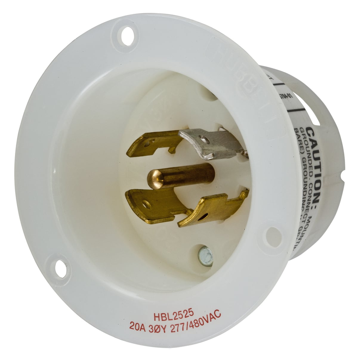 Locking Devices, Twist-Lock, Industrial, Insulgrip Flanged Inlet, 20A 3-Phase Wye 277/480V AC, 4-Pole 5-Wire Grounding, NEMA L22-20P, Screw Terminal, Nylon casing, Back wired, White
