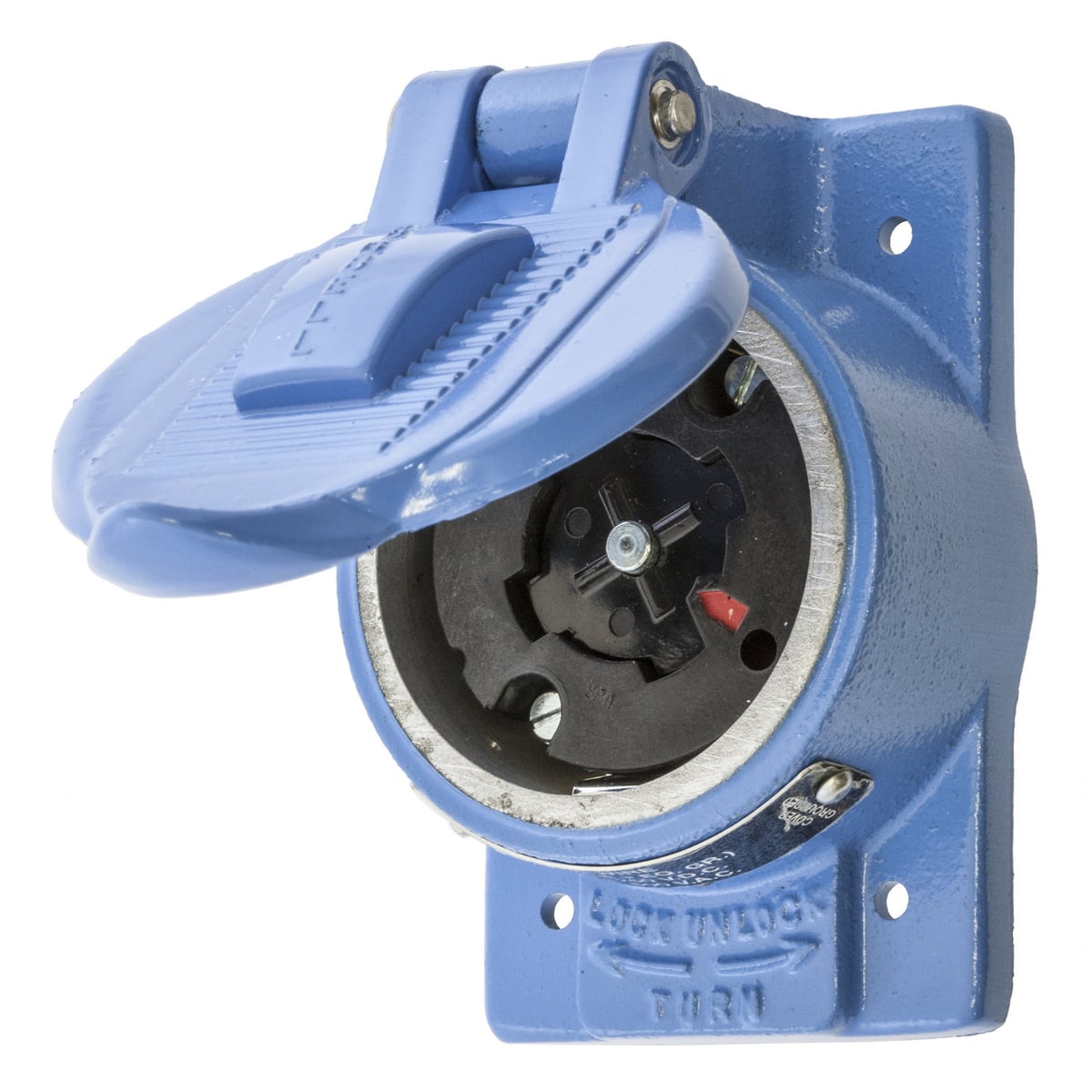 Hubbellock Industrial Receptacle, 30A 600V AC, 20A 250V DC, 4-Pole 5-Wire Grounding phenolic interior weatherproof housing, Non NEMA, Screw Terminal, with FS/FD CoveR