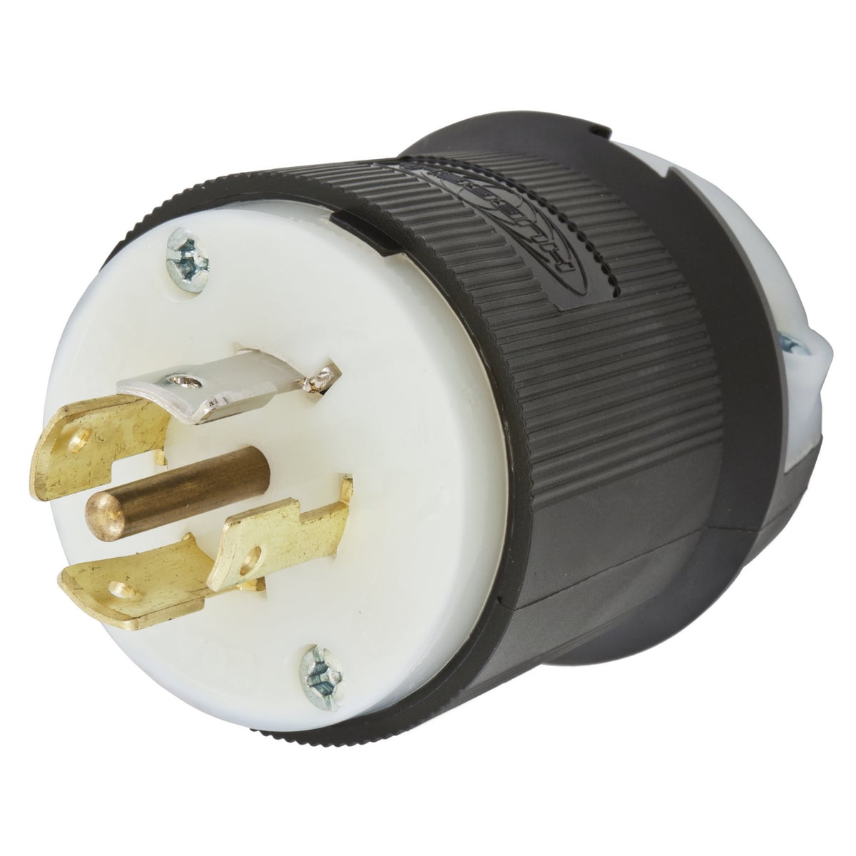 Locking Devices, Twist-Lock, Industrial, Male Insulgrip Plug, 20A 3-Phase WYE 347/600V AC, 4-Pole 5-Wire Grounding, NEMA L23-20P, Screw Terminal, Black and White Nylon.