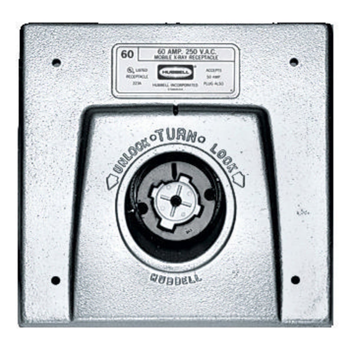 Hubbellock, Mobile X- Ray, Receptacle, 50A 250V, 2-Pole 3-Wire Grounding, Non NEMA, Screw Terminal