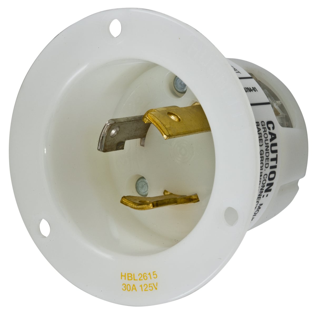 Locking Devices, Twist-Lock, Industrial, Flanged Inlet, 30A 125V 2-Pole 3-Wire Grounding, L5-30P, Screw Terminal, White