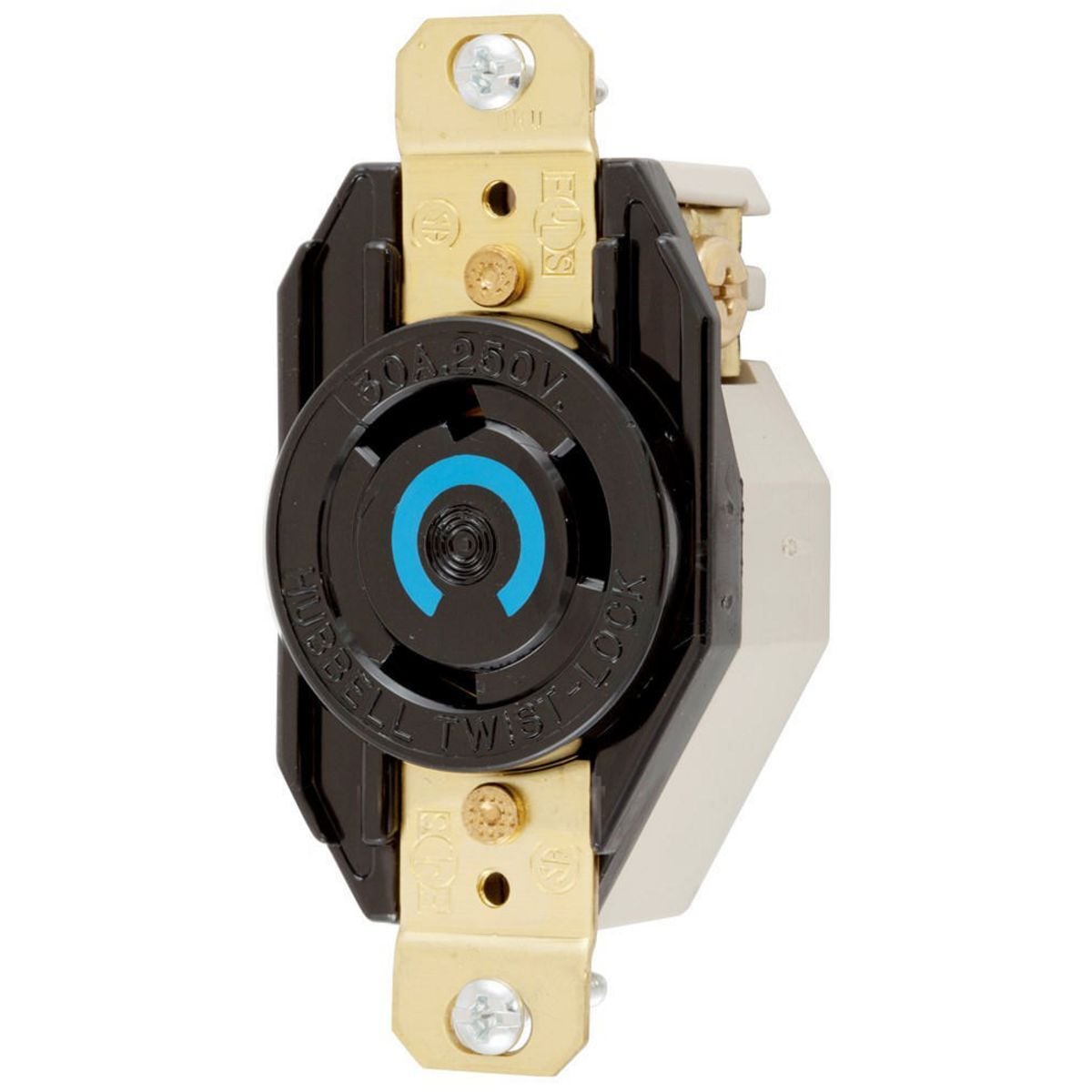 Locking Devices, Twist-Lock, Industrial, Flush Receptacle, 30A 250V, 2-Pole 3-Wire Grounding, L6-30R, Screw Terminal, Black.
