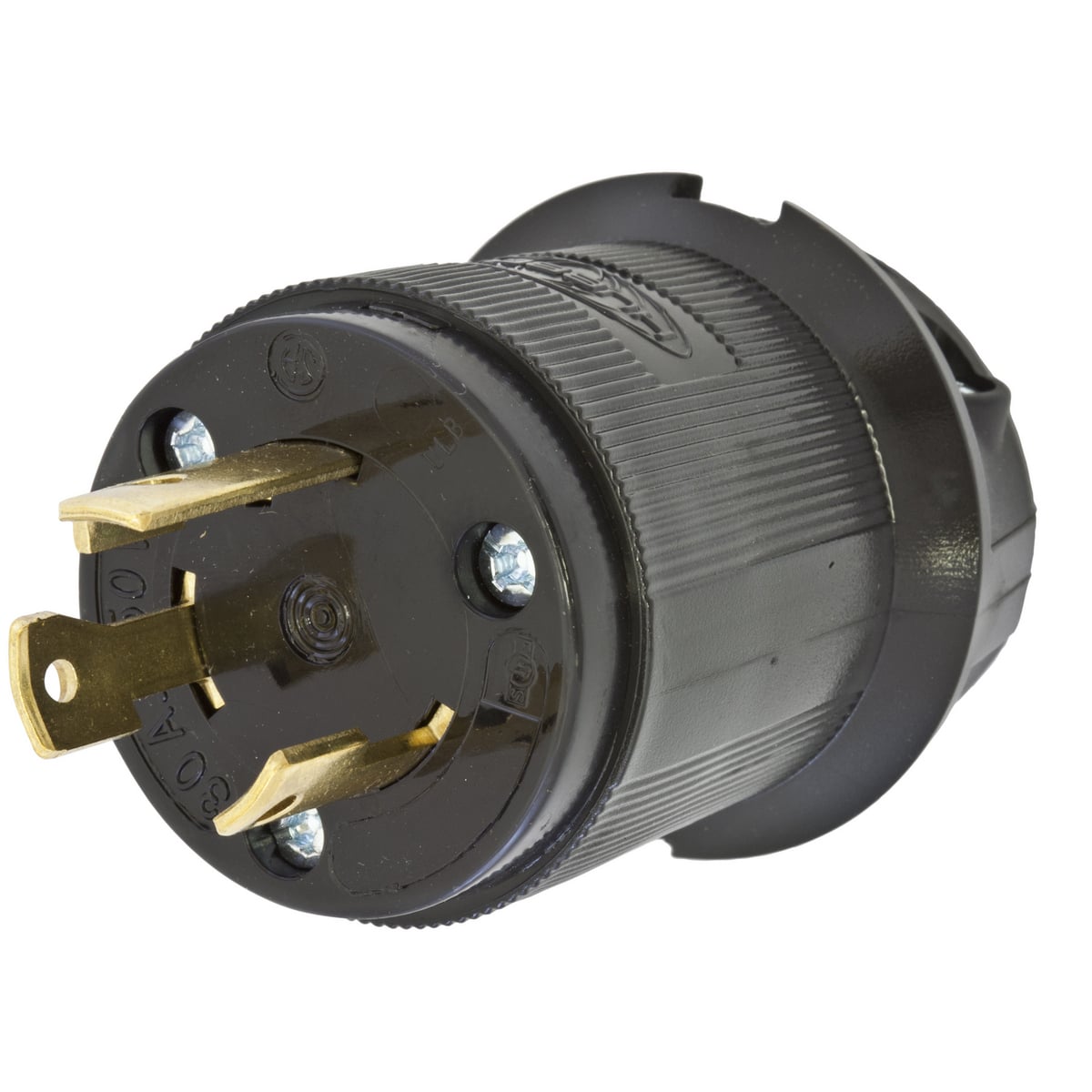 Locking Devices, Twist-Lock, Insulgrip Plug, 30A, 250V AC, 2 Pole, 3 Wire Grounding, NEMA L6-30P, All black nylon.