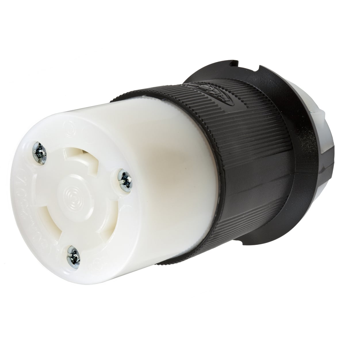 Locking Devices, Twist-Lock, Industrial, Female Connector Body, 30A 250V, 2-Pole 3-Wire Grounding, L6-30R, Screw Terminal, Black and White.