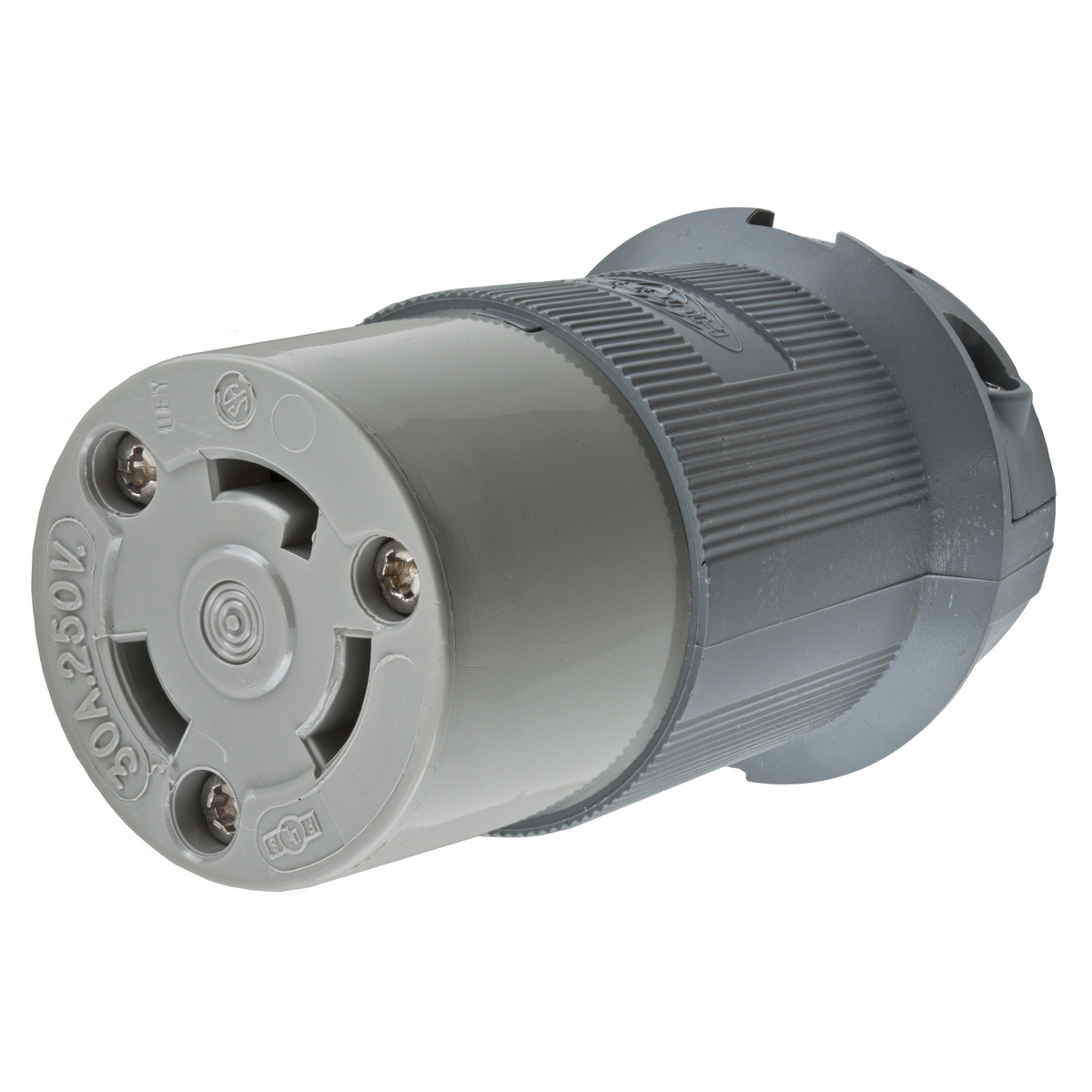 Twist-Lock Insulgrip Connector, 30A, 250V AC, 2-Pole, 3 Wire Grounding, NEMA L6,Heat Stabilized Nylon