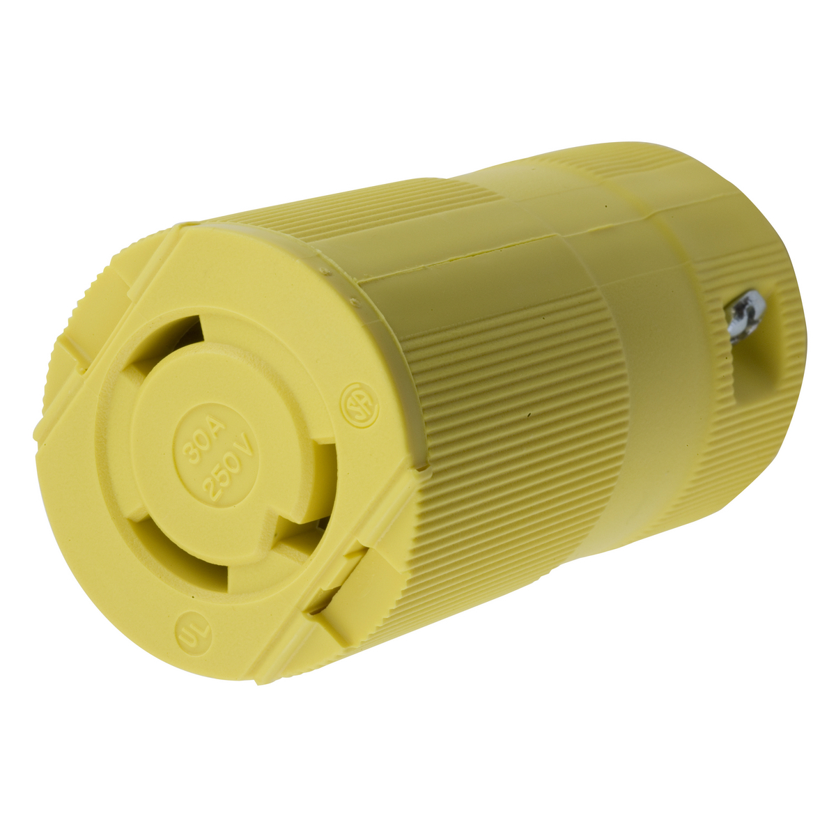 Locking Devices, Twist-Lock, Vasile, Connector Bodies, 30A 250V, 2-Pole 3-Wire Grounding, NEMA L6-30R, Yellow Nylon.