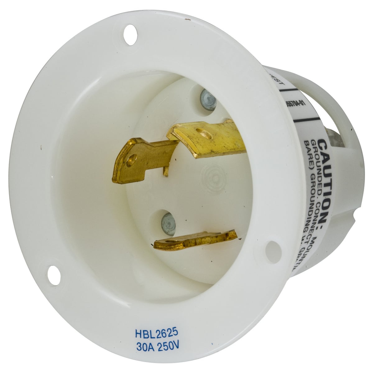 Locking Devices, Twist-Lock, Industrial, Flanged Inlet, 30A 250V, 2-Pole 3-Wire Grounding, L6-30P, Screw Terminal, White.