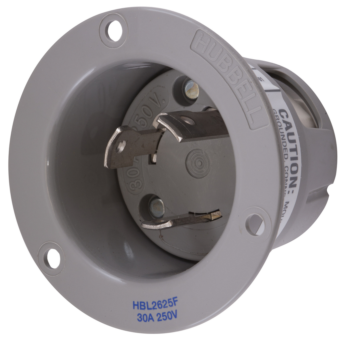 Locking Devices, Twist-Lock, Insulgrip Flanged Inlet, 30A, 250V AC, 2 Pole, 3 Wire Grounding, NEMA L6-30P, Heat stabilized, gray nylon