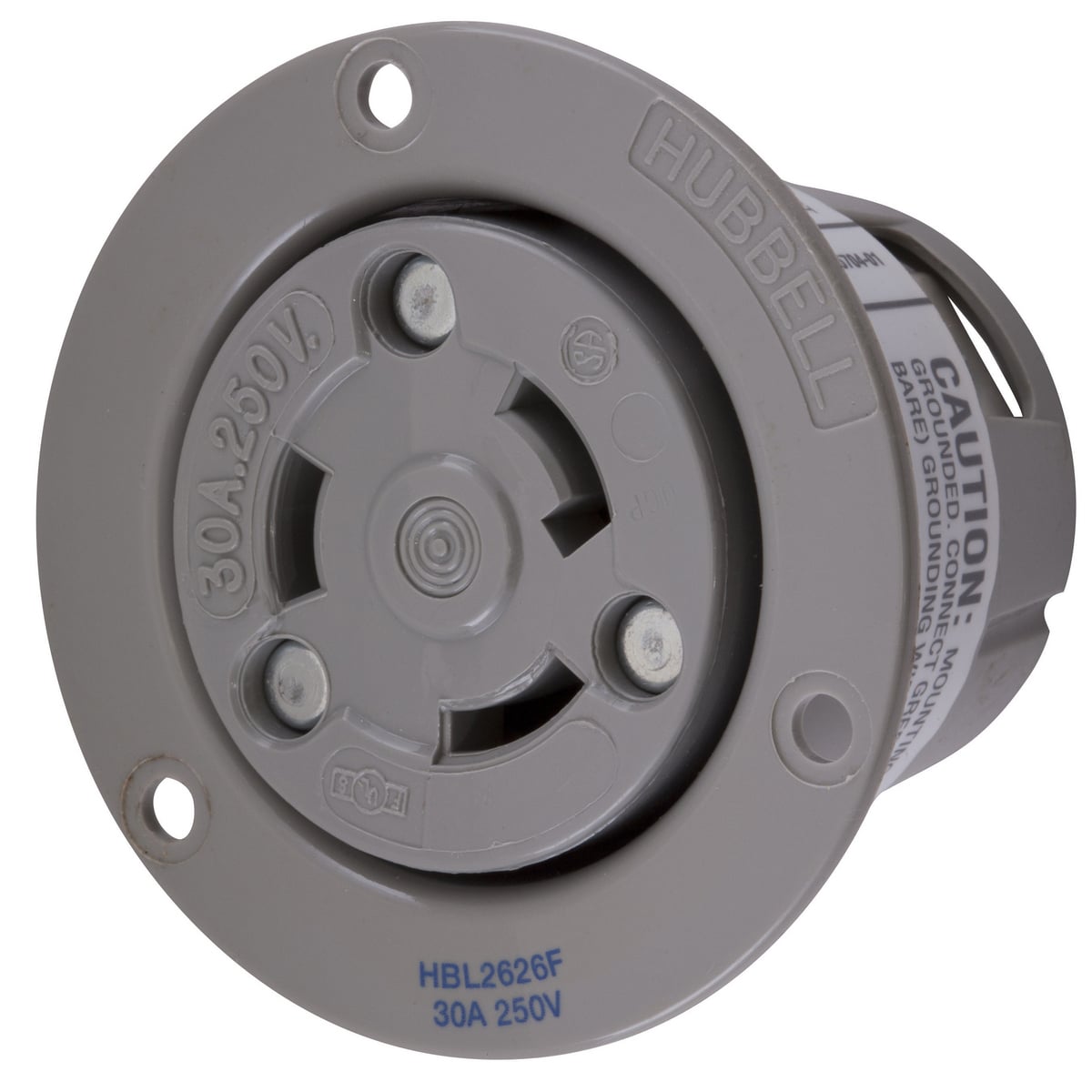 Locking Devices, Twist-Lock, Insulgrip Flanged Receptacle, 30A, 250V AC, 2 Pole, 3 Wire Grounding, NEMA L6-30R, Heat stabilized, Gray Nylon