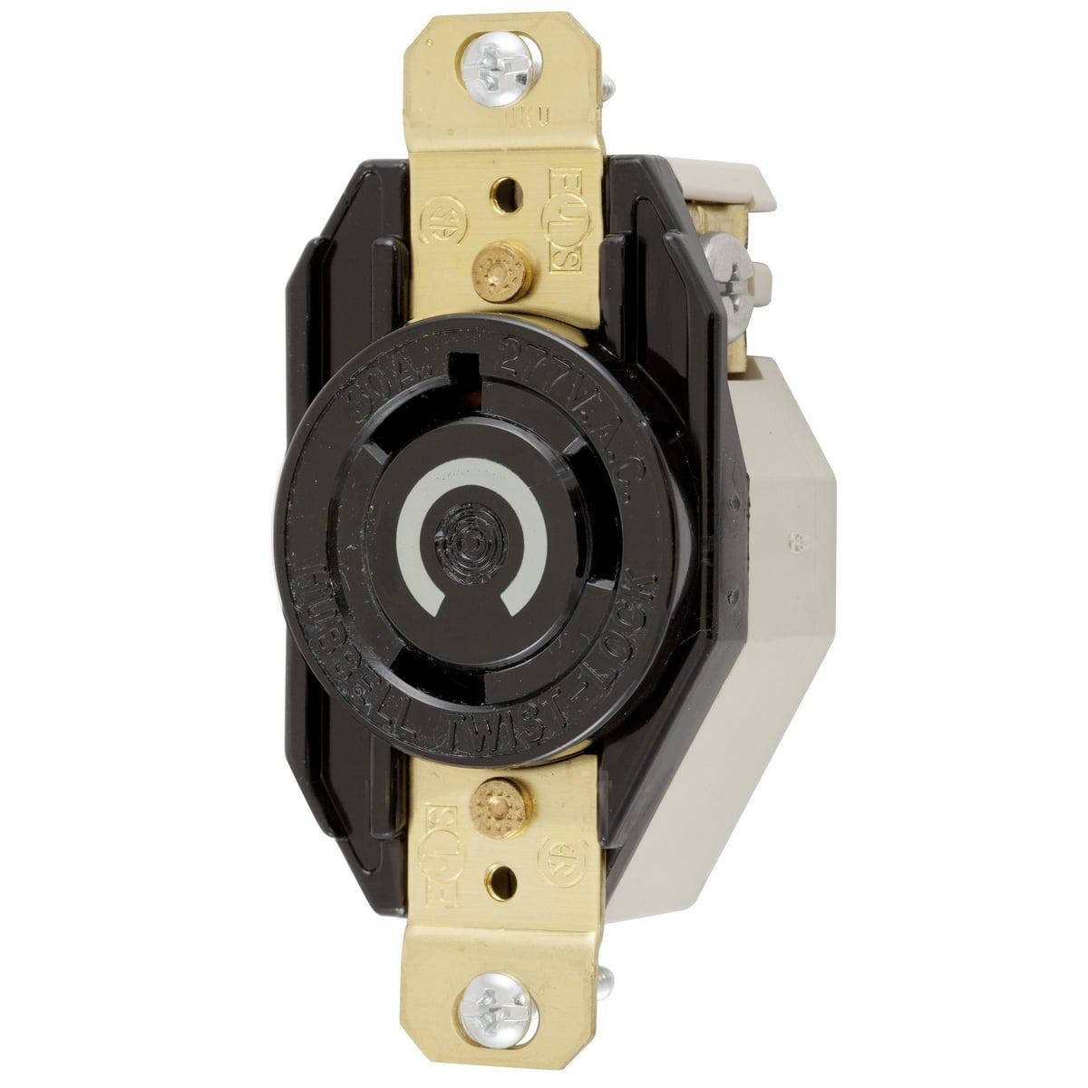 Twist-Lock Industrial Flush Receptacle, 30A 277V AC, 2-Pole 3-Wire Grounding, L7,Screw Terminal