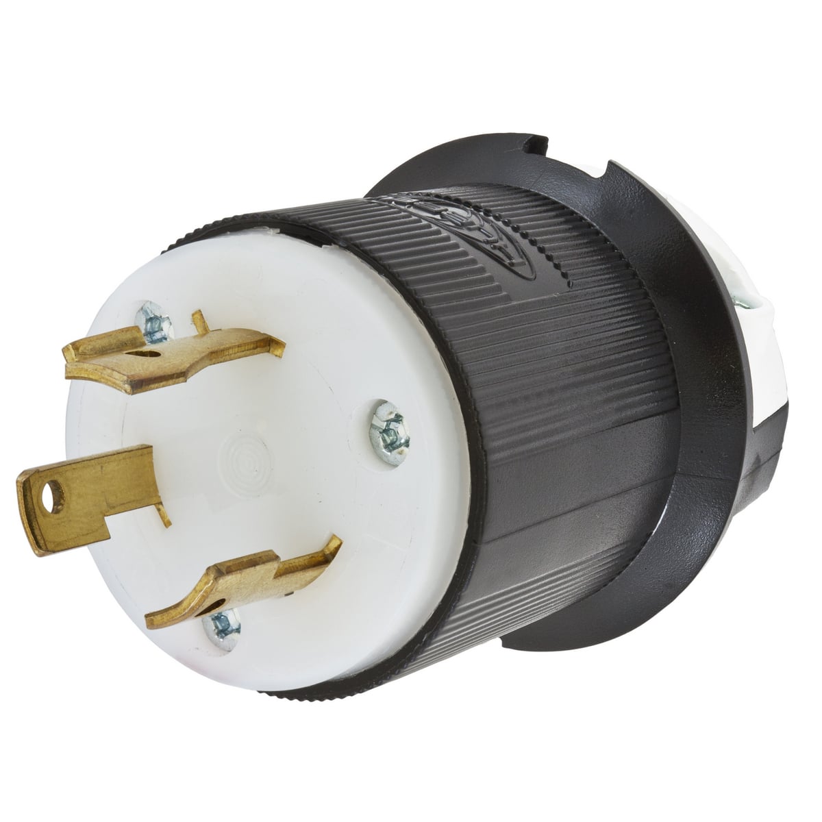 Locking Devices, Twist-Lock, Industrial, Male Plug, 30A 480V AC, 2-Pole 3-Wire Grounding, L8-30P, Screw Terminal, Black and White.