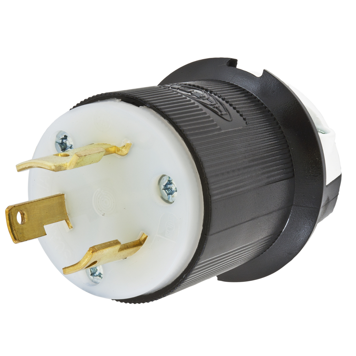 Locking Devices, Twist-Lock, Industrial, Male Plug, 30A 600V AC, 2-Pole 3-Wire Grounding, L9-30P, Screw Terminal, Black and White.
