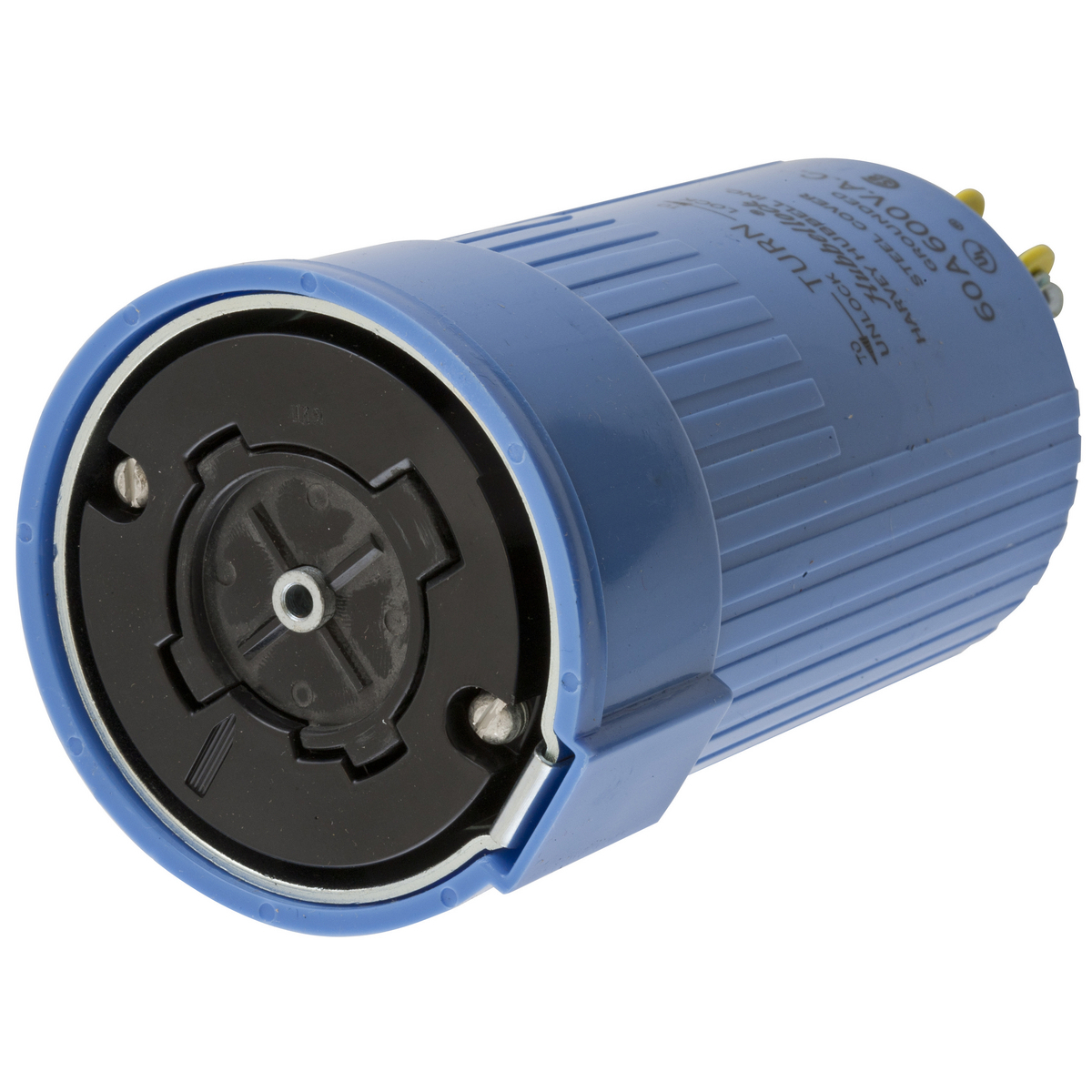 Hubbellock Industrial Female Connector Body, 60A 600V AC, 4-Pole 5-Wire Grounding phenolic interior, Non NEMA, Screw Terminal thermoplastic sleeve over Steel cover