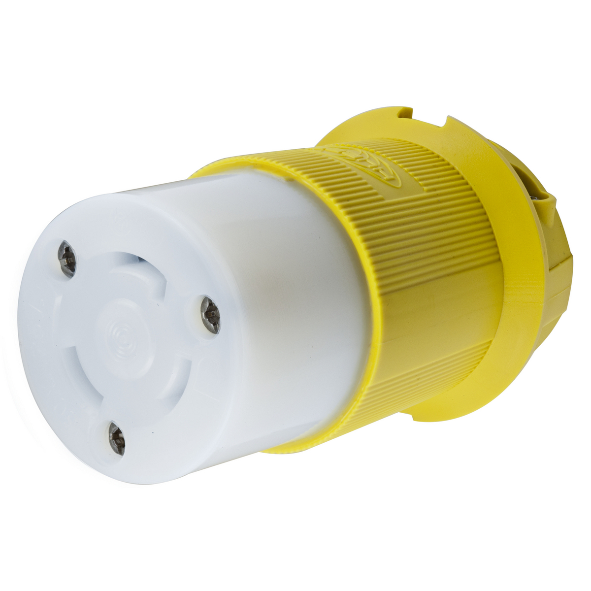 Locking Devices, Twist-Lock, Marine Grade, Female Insulgrip Connector Body, 30A 125V AC, 2-Pole 3-Wire Grounding, NEMA L5-30R, Screw Terminal, Yellow Nylon.