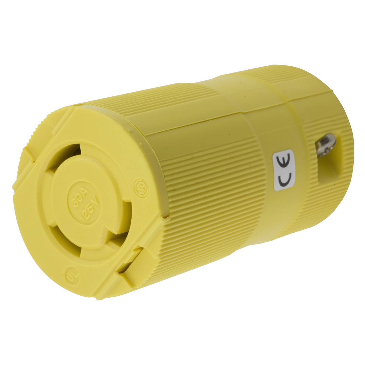 Locking Devices, Twist-Lock, Corrosion Resistant Valise Connector, 30A, 125V AC, 2 Pole, 3 Wire Grounding, NEMA L5-30R, Corrosion resistant, Yellow nylon
