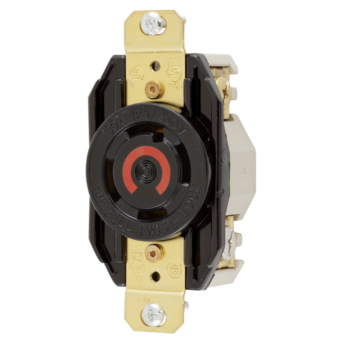 Locking Devices, Twist-Lock, Industrial, Flush Receptacle, 30A 125/250V, 3-Pole 4-Wire Grounding, L14-30R, Screw Terminal, Black.