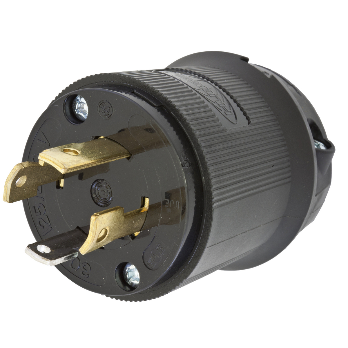 Locking Devices, Twist-Lock, Insulgrip Plug, 30A, 125/250V AC, 3 Pole, 4 Wire Grounding, NEMA L14-30P, Black nylon