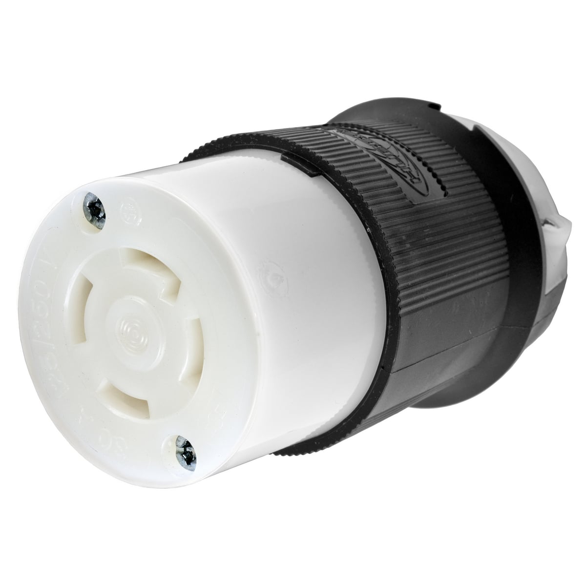 Locking Devices, Twist-Lock, Industrial, Female Connector Body, 30A 125/250V, 3-Pole 4-Wire Grounding, L14-30R, Screw Terminal, Black and White.