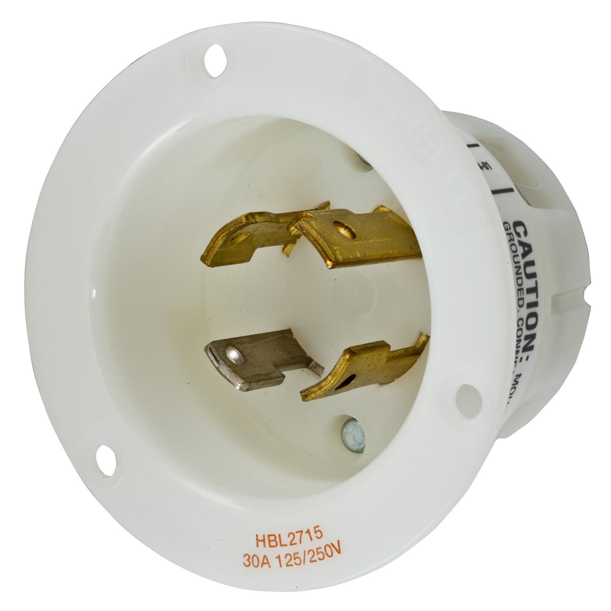 Locking Devices, Twist-Lock, Industrial, Flanged Inlet, 30A 125/250V, 3-Pole 4-Wire Grounding, L14-30P, Screw Terminal, White.