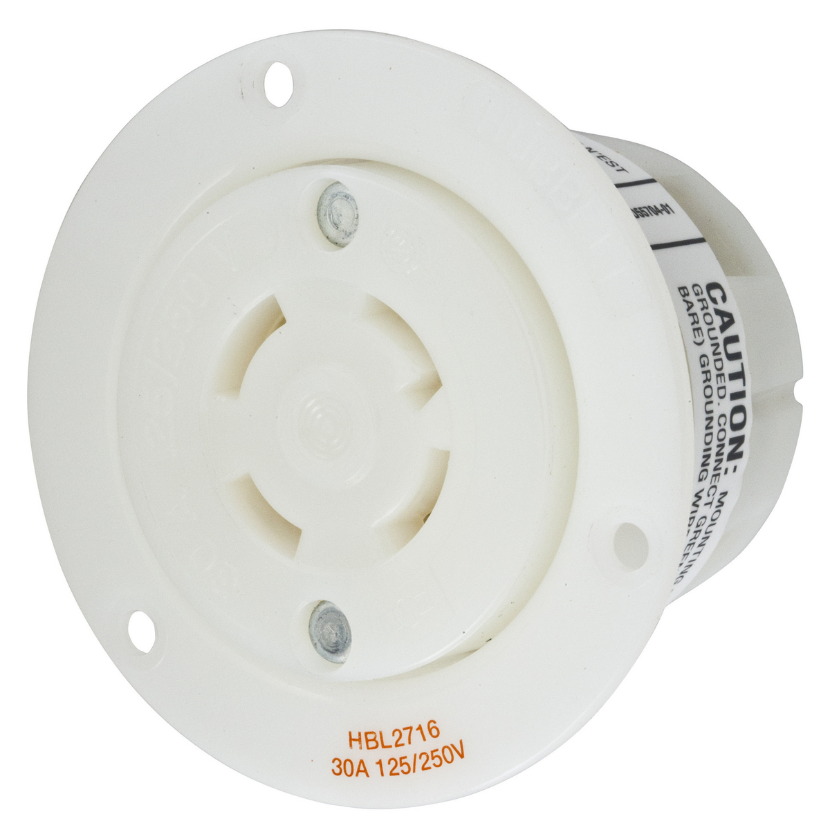 Locking Devices, Twist-Lock, Industrial, Flanged Receptacle, 30A 125/250V, 3-Pole 4-Wire Grounding, L14-30R, Screw Terminal, White