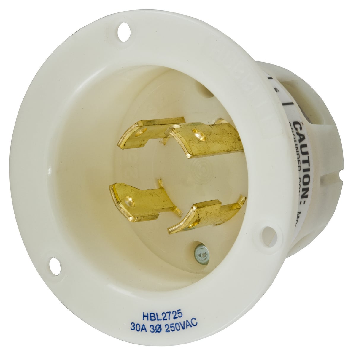 Locking Devices, Twist-Lock, Industrial, Flanged Inlet, 30A 3-Phase Delta 250V AC, 3-Pole 4-Wire Grounding, L15- 30P, Screw Terminal, White.