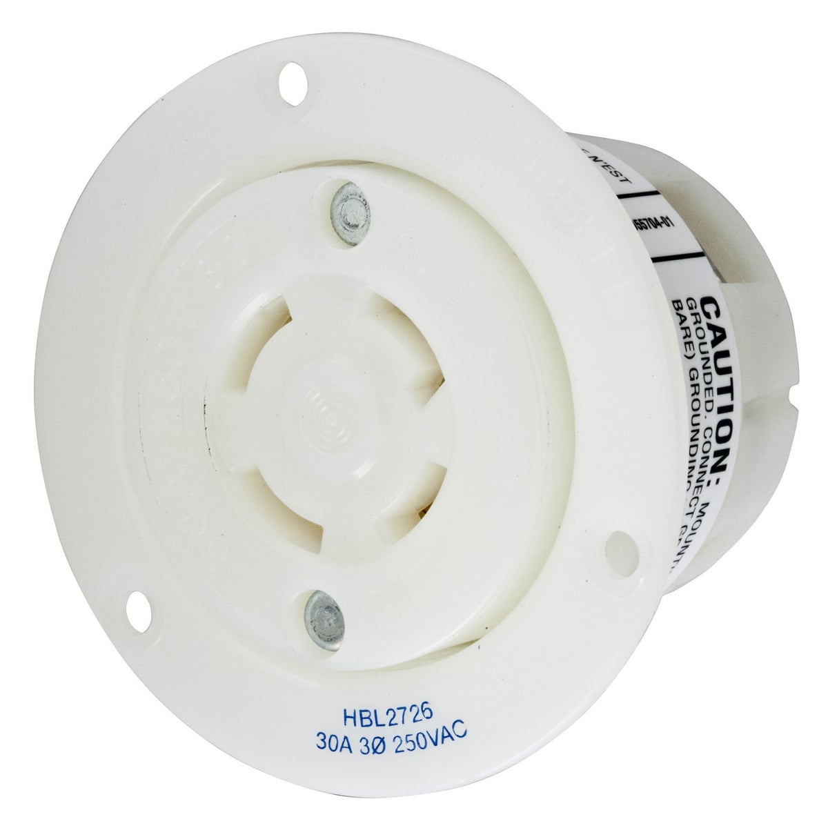 Locking Devices, Twist-Lock, Industrial, Flanged Receptacle, 30A Phase Delta 250V AC, 3-Pole 4-Wire Grounding, L15-30R, Screw Terminal, White