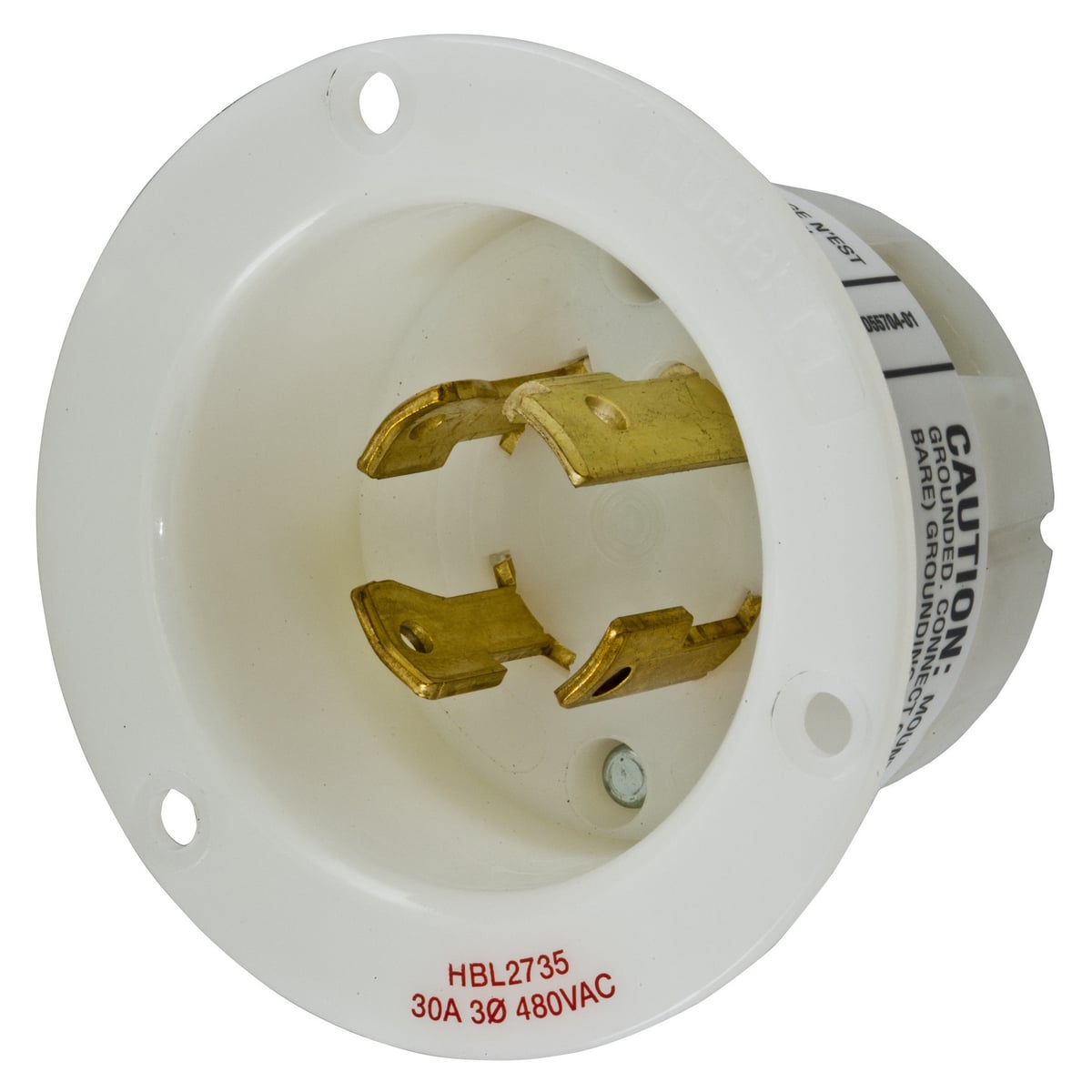 Locking Devices, Twist-Lock, Industrial, Flanged Inlet, 30A 3-Phase Delta 480V AC, 3-Pole 4-Wire Grounding, L16- 30P, Screw Terminal, White