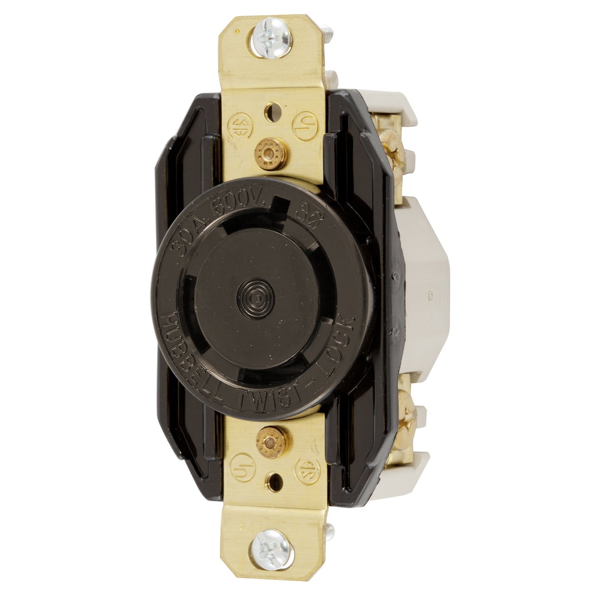 Locking Devices, Twist-Lock, Industrial, Flush Receptacle, 30A 3-Phase Delta 600V AC, 3-Pole 4-Wire Grounding, L17-30R, Screw Terminal, Black