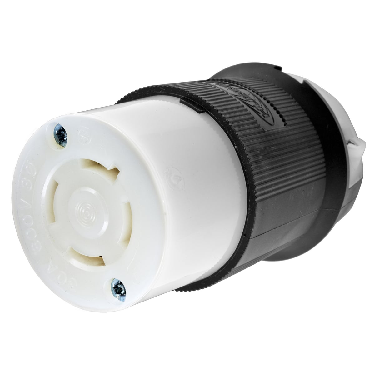 Locking Devices, Twist-Lock, Industrial, Female Connector Body, 30A 3-Phase Delta 600V AC, 3-Pole 4-Wire Grounding, L17-30R, Screw Terminal, Black and White