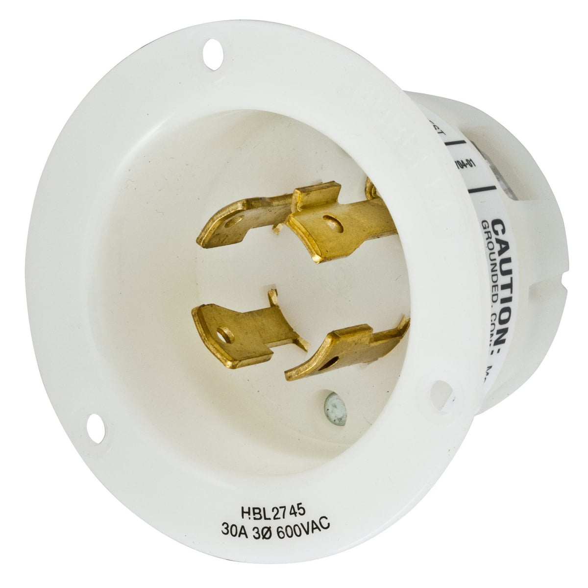 Locking Devices, Twist-Lock, Industrial, Flanged Inlet, 30A 3-Phase Delta 600V AC, 3-Pole 4-Wire Grounding, L17- 30P, Screw Terminal, White