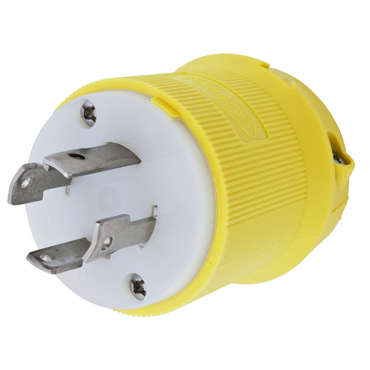 Locking Devices, Twist-Lock, Marine Grade, Male Insulgrip Plug, 30A 125/250V AC, 3-Pole 4-Wire Grounding, NEMA L14-30P, Screw Terminal, Corrosion resistant, Yellow.